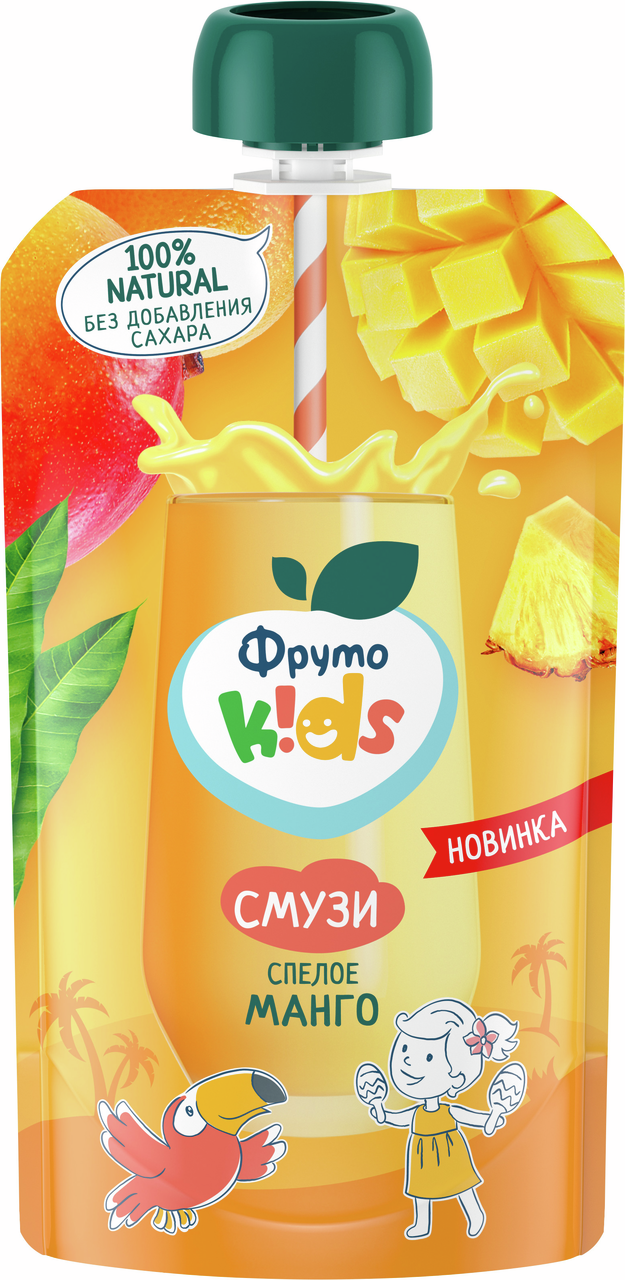 Десерт Смузи ФрутоKids банан, яблоко, манго, мандарин, ананас, 130г