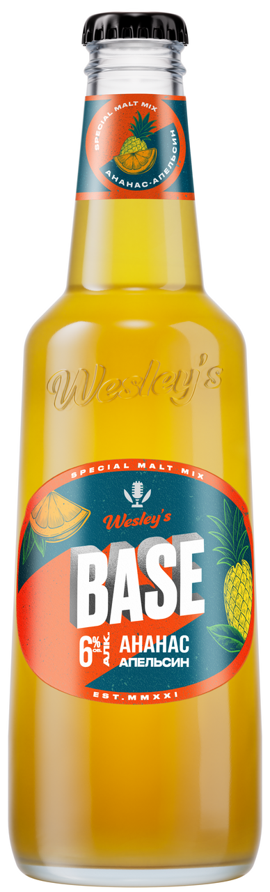 Пивной напиток Wesley's Base со вкусом ананас, апельсин нефильтрованный, 0.4л