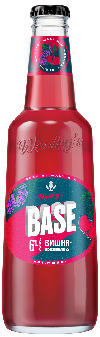 Пивной напиток Wesley's Base со вкусом вишня, ежевика нефильтрованный, 0.4л