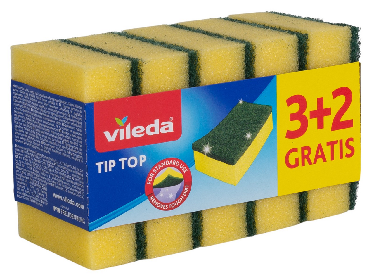 Губка для мытья посуды Vileda Tip-Top Губки двусторонние 9.5х7см, 5шт