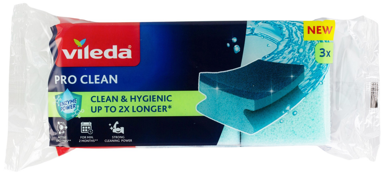 Губка Vileda Pro Clean профилированная с энзимами 5.4х9см, 3шт