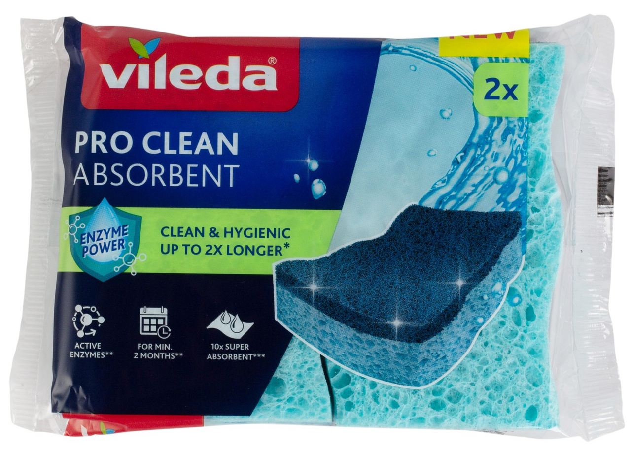 Губка Vileda Pro Clean вискозная с энзимами 12.2х2.5см, 2шт