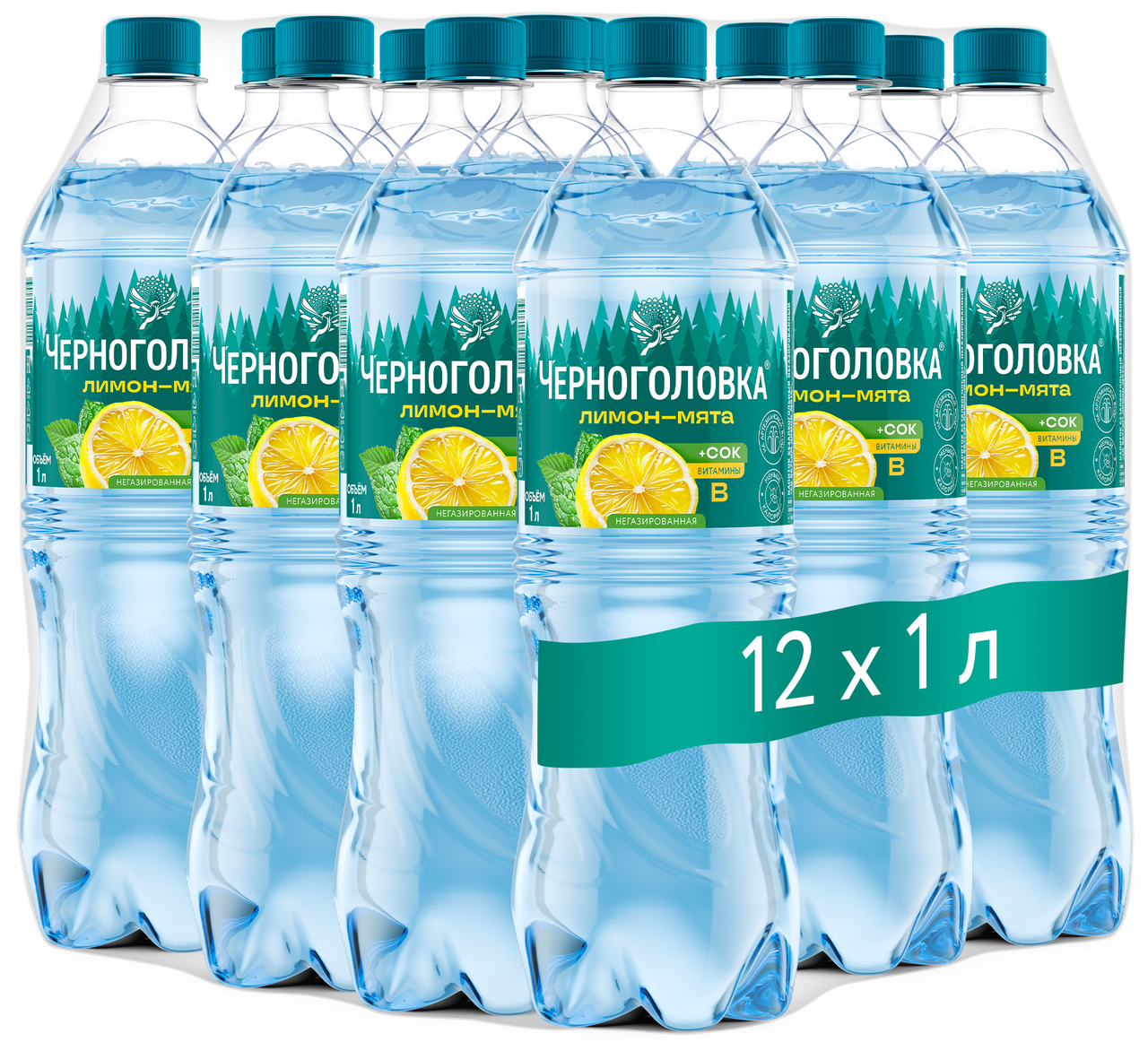 Напиток Черноголовка со вкусом лимон и мята негазированный, 1л х 12 шт