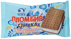 Мороженое пломбир Челны холод на сливках ванильно-шоколадный в шоколадном печенье, 100г