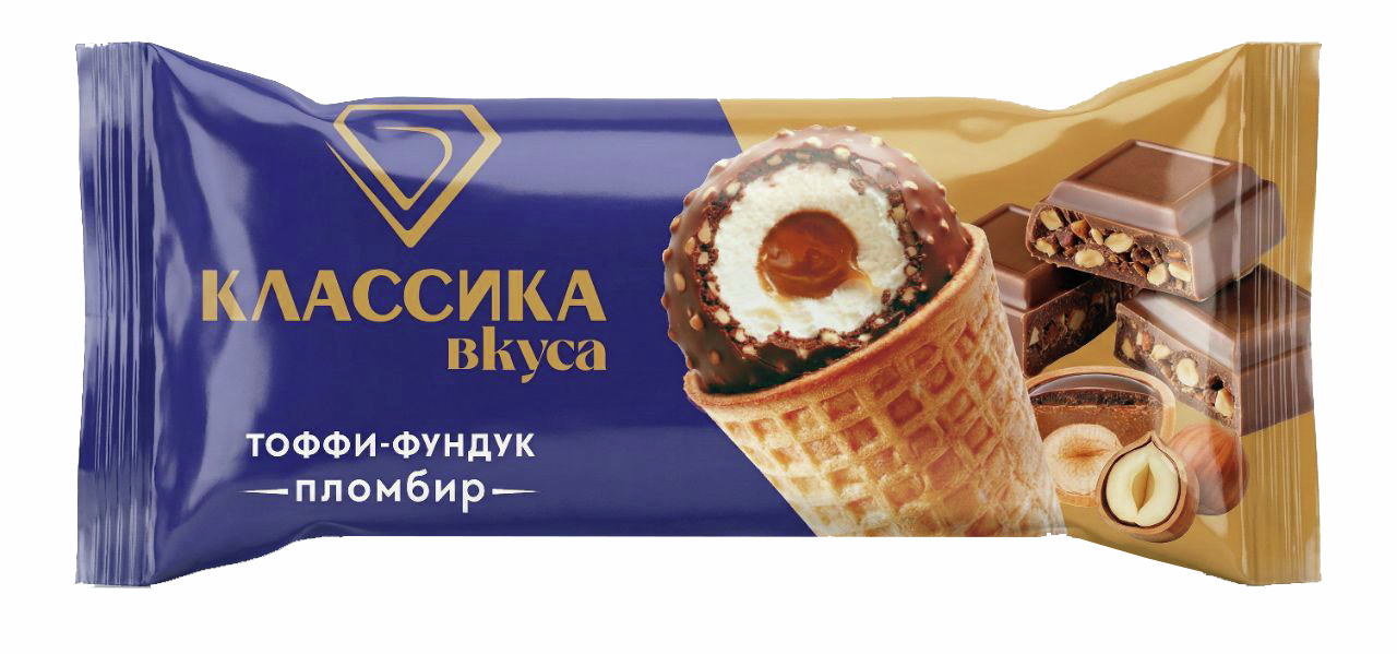 Мороженое пломбир Классика вкуса рожок тоффи и фундук, 65г