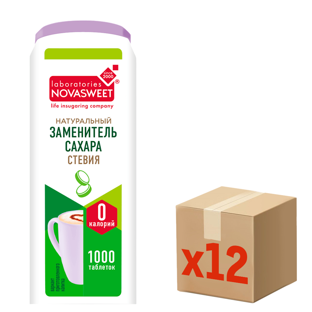 Сахарозаменитель Novasweet стевия 1000 таблеток, 60г x 12 шт