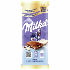 Шоколад Milka молочный кокос и рисовые шарики, 80г