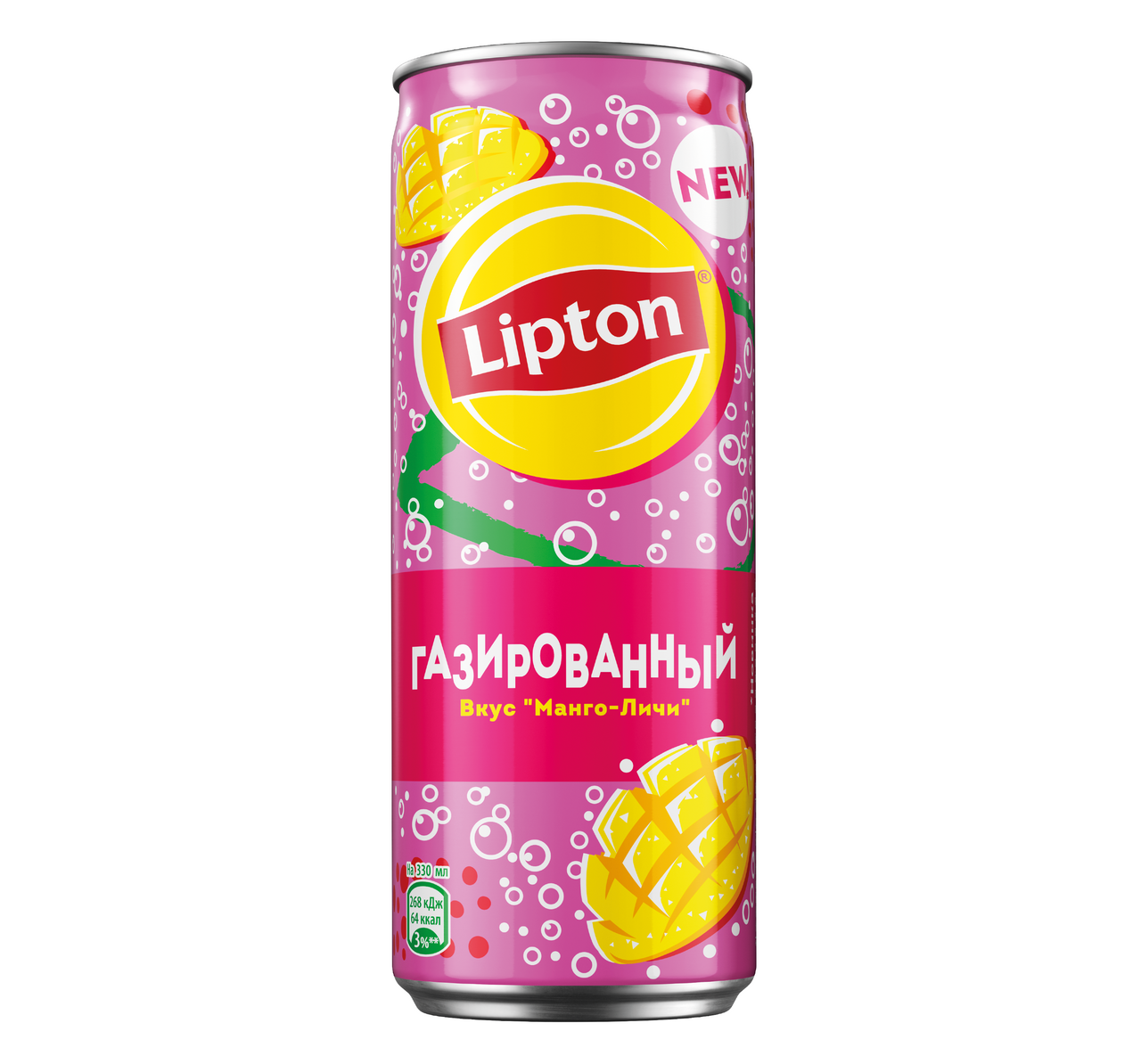 Холодный чай Lipton черный манго и личи газированный, 330мл