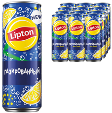 Холодный чай Lipton черный лимон газированный, 330мл x 12 шт