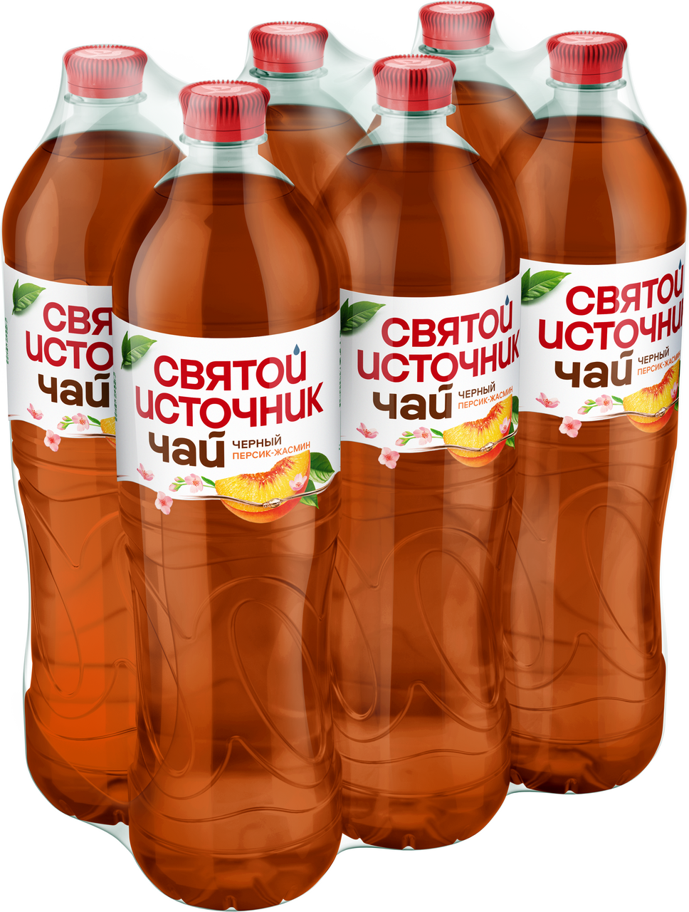 Холодный чай Святой Источник черный персик и жасмин, 1.5л x 6 шт