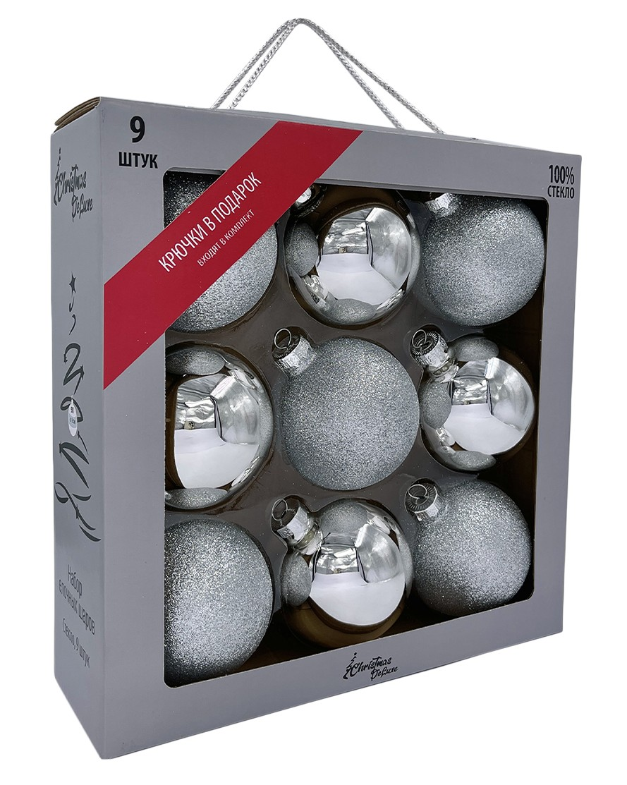 Набор елочных шаров Christmasdeluxe серебро 8см, 9шт