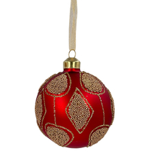 Шар елочный Christmasdeluxe красный с золотым узором, 8см