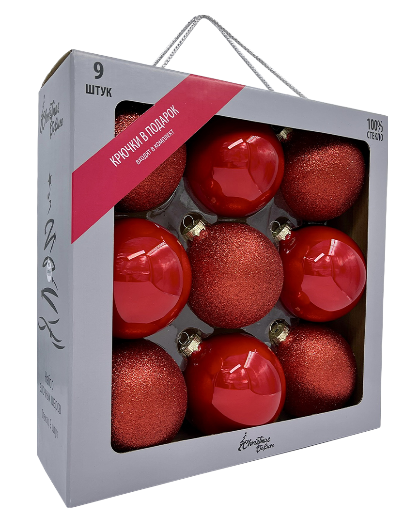 Набор елочных шаров Christmasdeluxe красный 10см, 9шт
