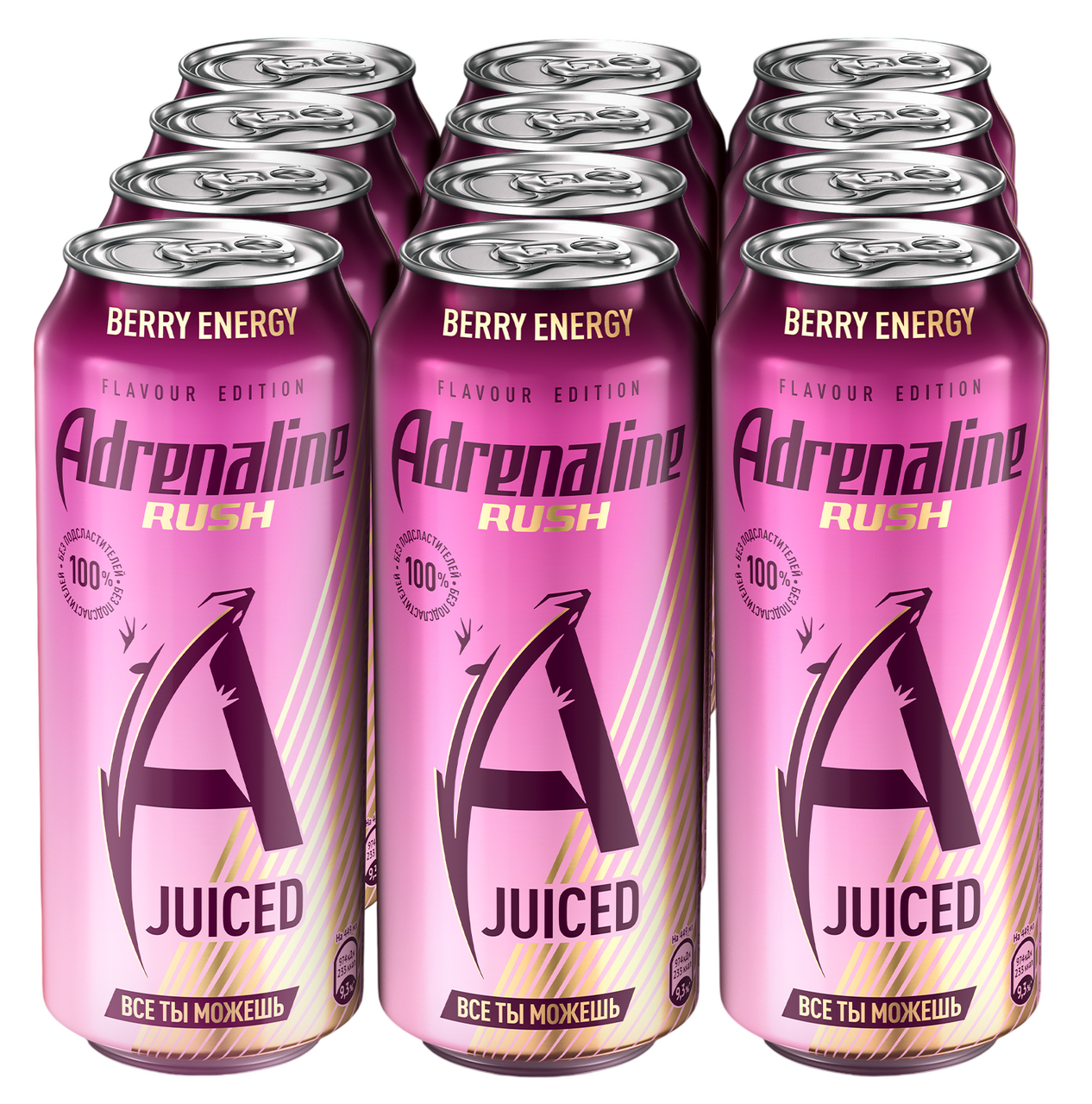 Энергетический напиток Adrenaline Rush Juiced Ягодная энергия, 449мл x 12 шт