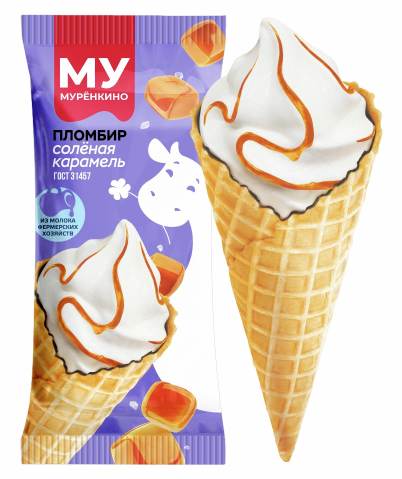 Мороженое пломбир Муренкино рожок соленая карамель, 90г