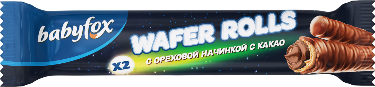 Трубочка BabyFox Wafer Rolls вафельная ореховая начинка и какао, 16г