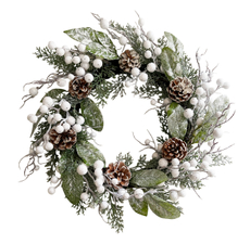 Венок Christmasdeluxe белый с шишками, 35см