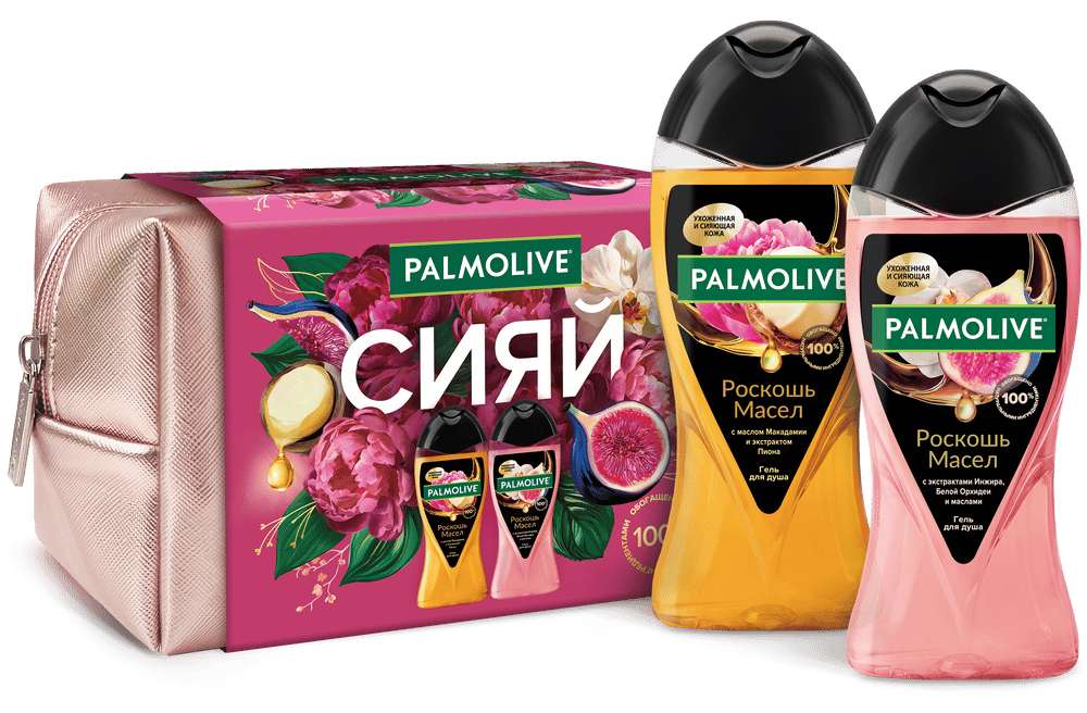 Набор подарочный Palmolive Роскошь масел Гель для душа 250мл x 2шт и косметичка