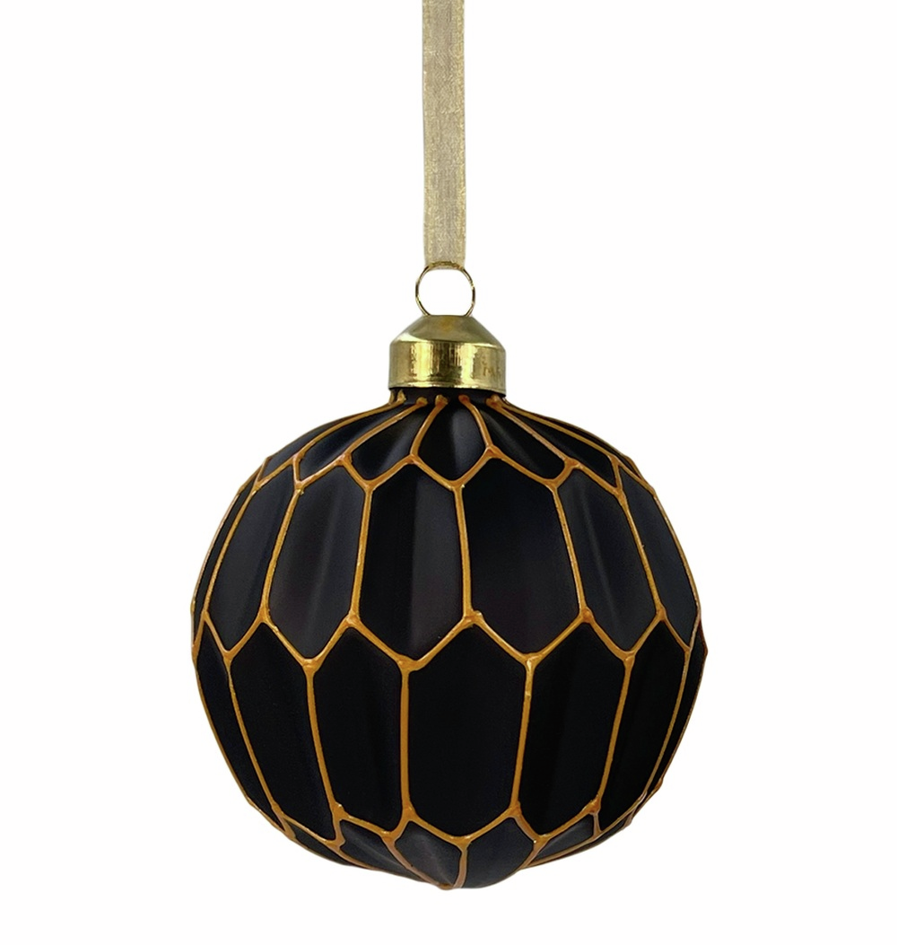Шар елочный Christmasdeluxe черный с золотом, 8см
