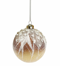 Шар елочный Christmasdeluxe с белыми листьями кремовый, 10см