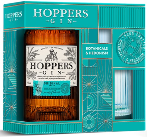 Джин Hoppers Original Dry и стакан в подарочной упаковке, 0.7л