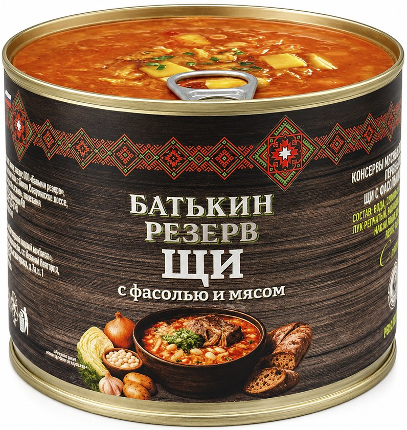 Щи Батькин Резерв с фасолью и мясом, 525г