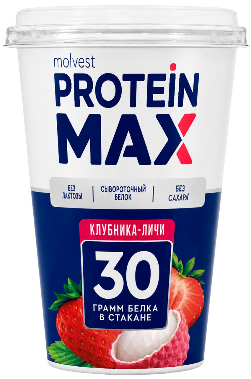 Напиток кисломолочный Molvest Protein Max Клубника-Личи без сахара безлактозный 0.6%, 240г
