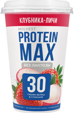Напиток кисломолочный Molvest Protein Max Клубника-Личи без сахара безлактозный 0.6%, 240г