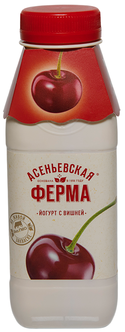 Йогурт питьевой Асеньевская ферма с вишней 1.5%, 330г