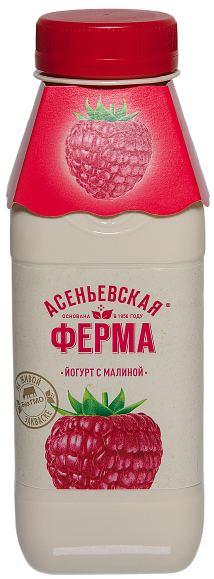 Йогурт питьевой Асеньевская ферма с малиной 1.5%, 330г