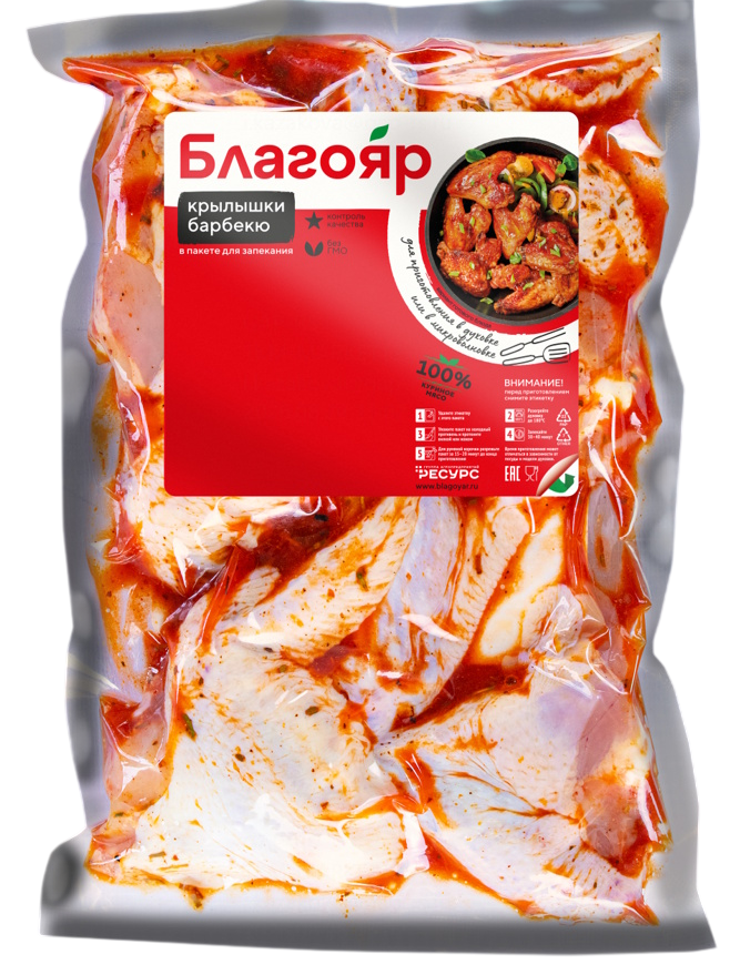 Крылышки цыпленка-бройлера Благояр Барбекю охлажденные в пакете для запекания, 750г