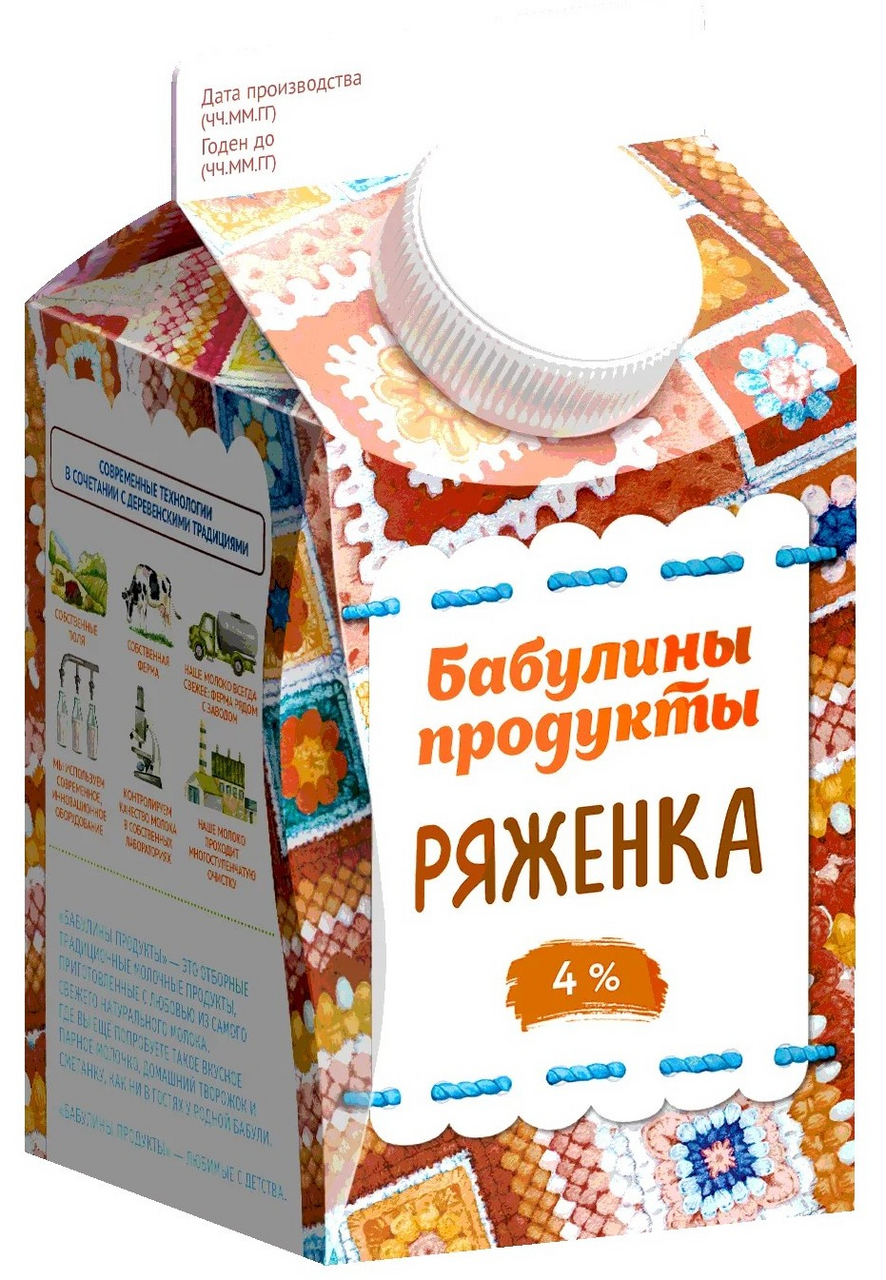 Ряженка Бабулины продукты термостатная 4%, 450г