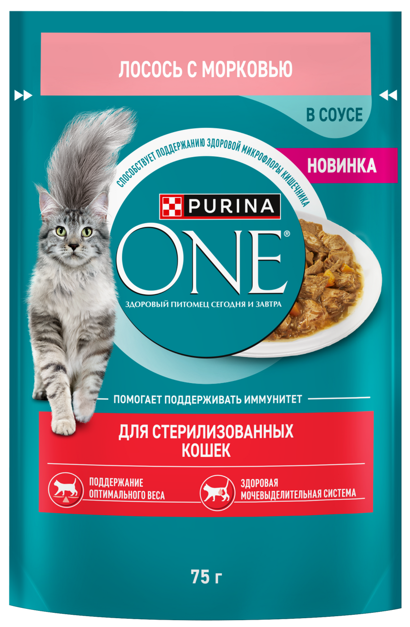 Корм влажный Purina One для стерилизованных кошек лосось и морковь, 75г