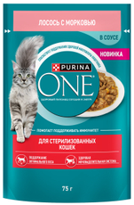 Корм влажный Purina One для стерилизованных кошек лосось и морковь, 75г