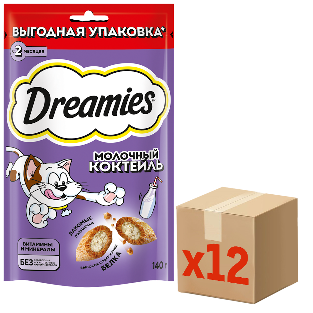 Лакомство для кошек Dreamies Молочный коктейль, 140г x 12 шт
