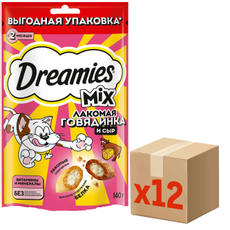 Лакомство для кошек Dreamies Mix говядина и сыр, 140г x 12 шт
