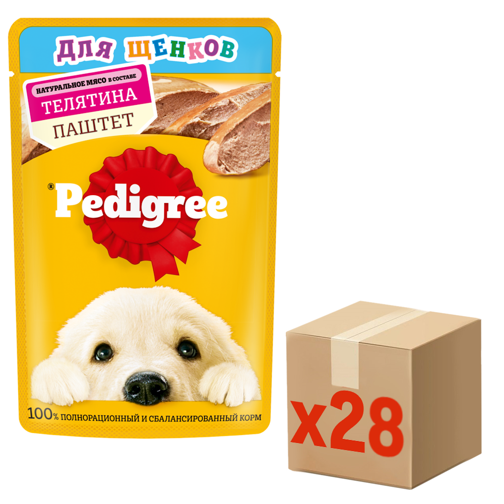 Корм влажный Pedigree для щенков паштет телятина, 80г x 28 шт