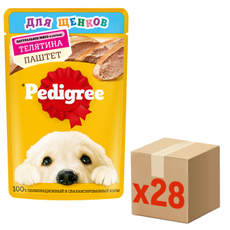 Корм влажный Pedigree для щенков паштет телятина, 80г x 28 шт