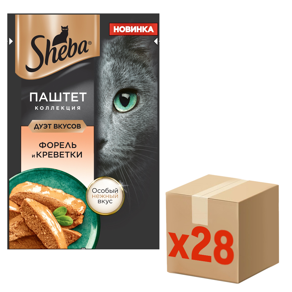 Корм влажный Sheba для кошек Паштет коллекция форель и креветки, 75г x 28 шт