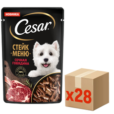 Корм влажный Cesar для собак Стейк меню сочная говядина, 80г x 28 шт
