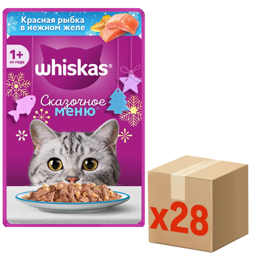Корм влажный Whiskas для взрослых кошек рыбка в желе, 75г x 28 шт