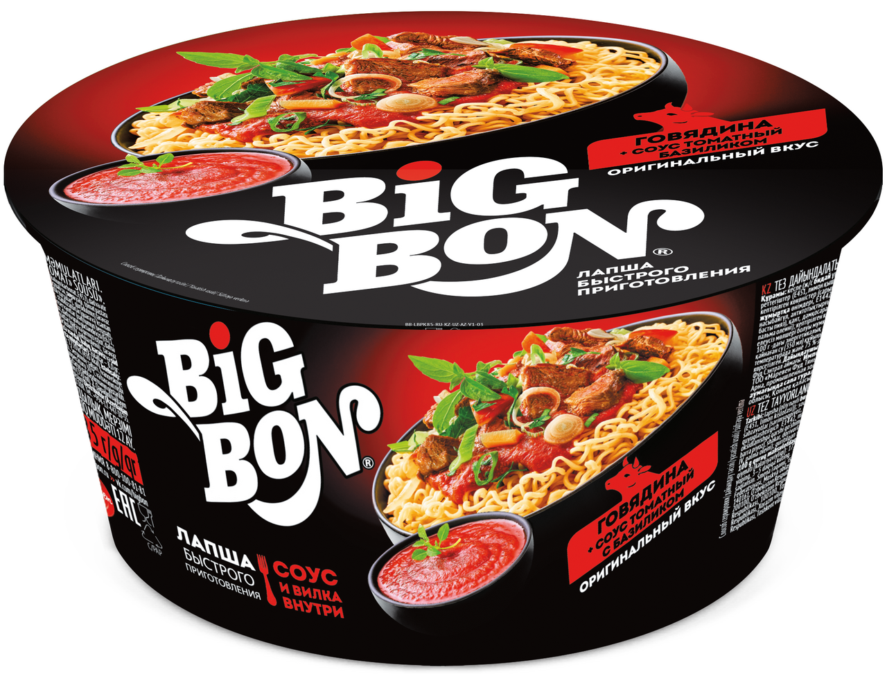 Лапша быстрого приготовления BigBon говядина и томатный соус, 85г