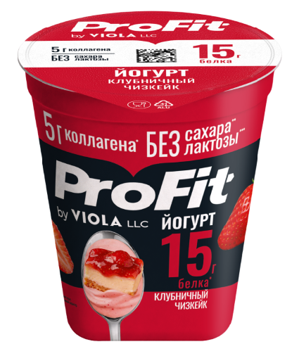 Йогурт Viola Profit безлактозный клубничный чизкейк 1.8%, 140г