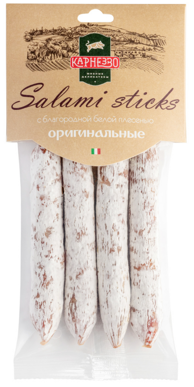 Колбаски Карнезо Salami Sticks с белой плесенью сыровяленая, 100г