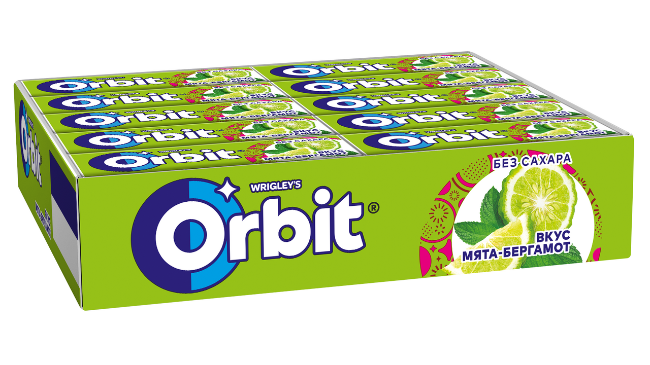 Жевательная резинка Orbit мята бергамот, 13.6г x 30 шт