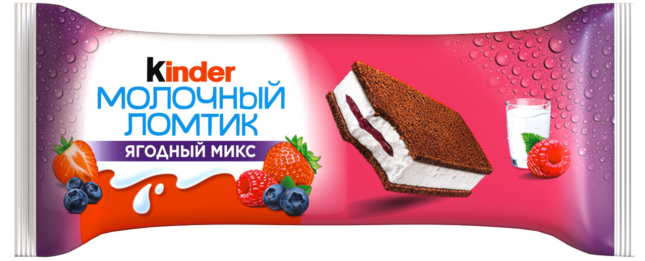 Пирожное Kinder бисквитное молочный ломтик ягодный микс, 28г