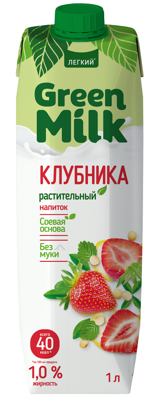 Напиток соевый Green Milk клубника, 1л