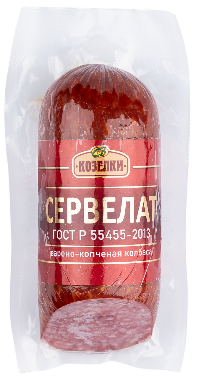 Колбаса СТЗ-Козелки Сервелат варено-копченая, ~400г