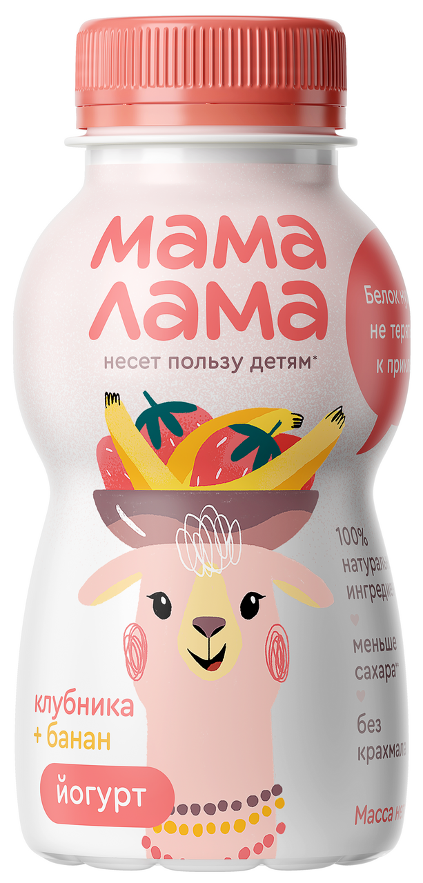 МАМА ЛАМА Йогурт питьевой Мама Лама клубника и банан 2.5%, 180г