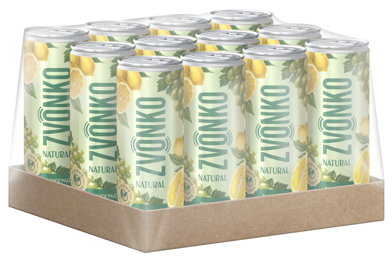 Напиток Zvonko Natural виноград и лимон газированный, 330мл x 12 шт